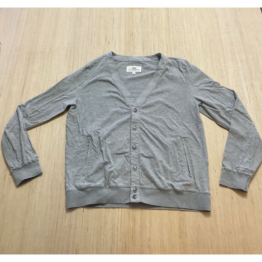 WRK cotton button front cardigan size large men’s minimalist academia Gray